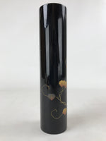 Japanese Tube Vase Kabin Vtg Glossy Black Vines Ikebana Flower Arrangement FK90