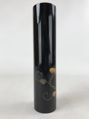 Japanese Tube Vase Kabin Vtg Glossy Black Vines Ikebana Flower Arrangement FK90