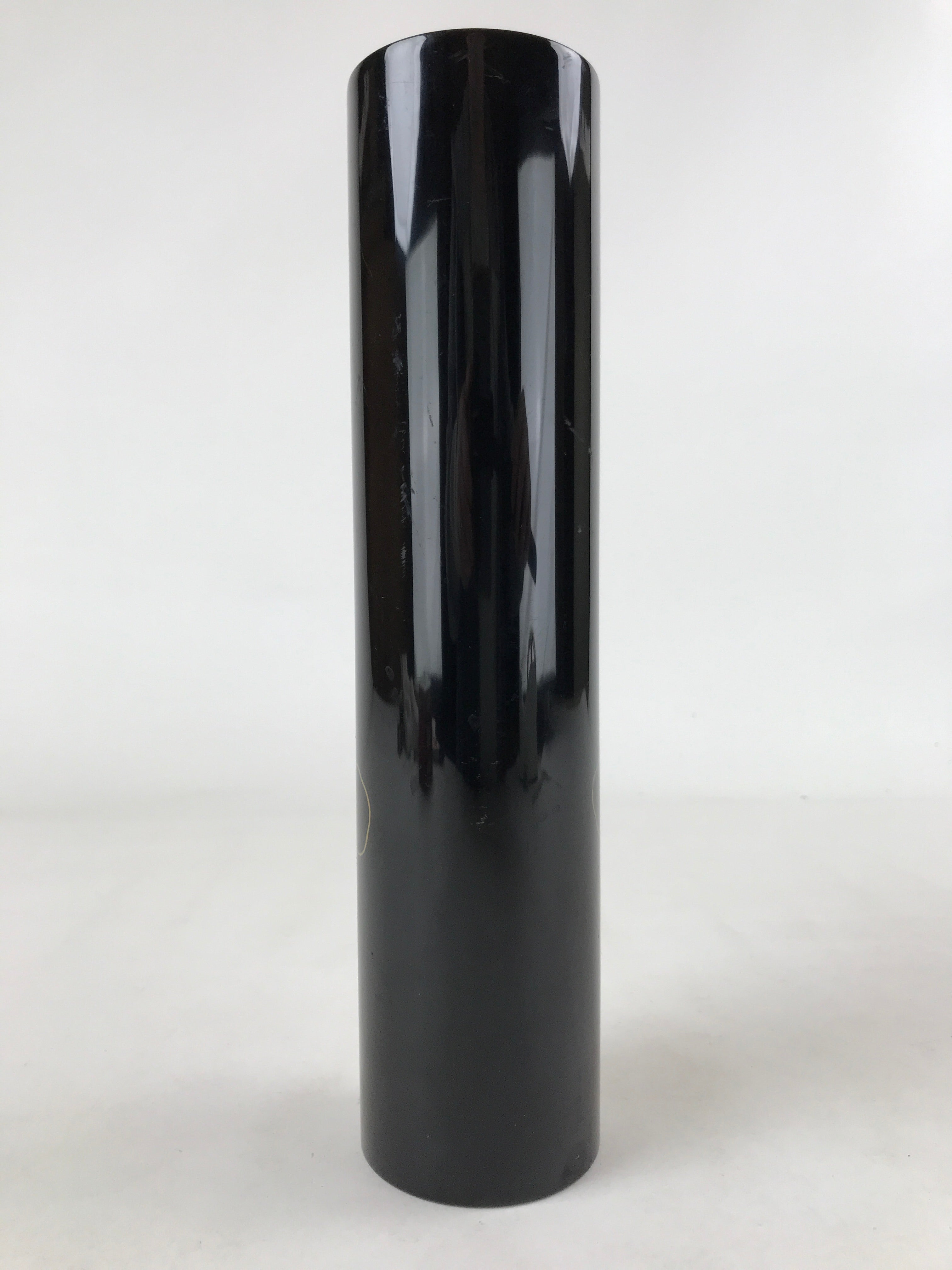Japanese Tube Vase Kabin Vtg Glossy Black Vines Ikebana Flower Arrangement FK90
