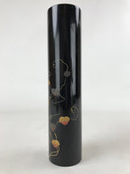 Japanese Tube Vase Kabin Vtg Glossy Black Vines Ikebana Flower Arrangement FK90