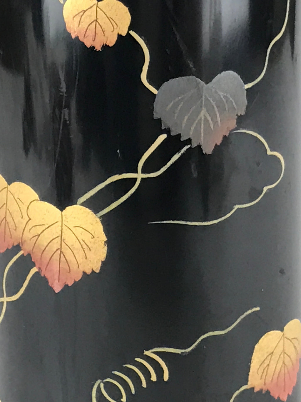 Japanese Tube Vase Kabin Vtg Glossy Black Vines Ikebana Flower Arrangement FK90