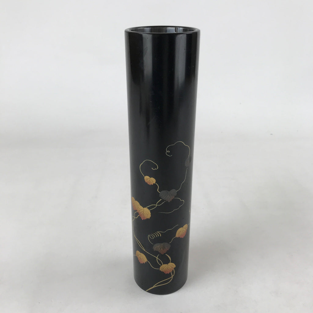 Japanese Tube Vase Kabin Vtg Glossy Black Vines Ikebana Flower Arrangement FK90