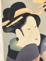 Japanese Ukiyoe 2 Oiran Portrait Choki Bijinga Geisha Woodblock Print FL459