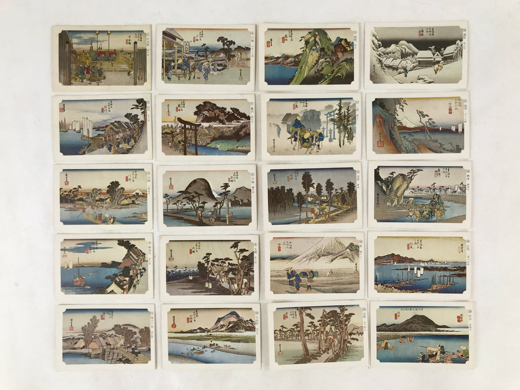 Japanese Ukiyoe Art Cards Hiroshige Fifty-Three Stages of Tokaido Vtg Box JK652