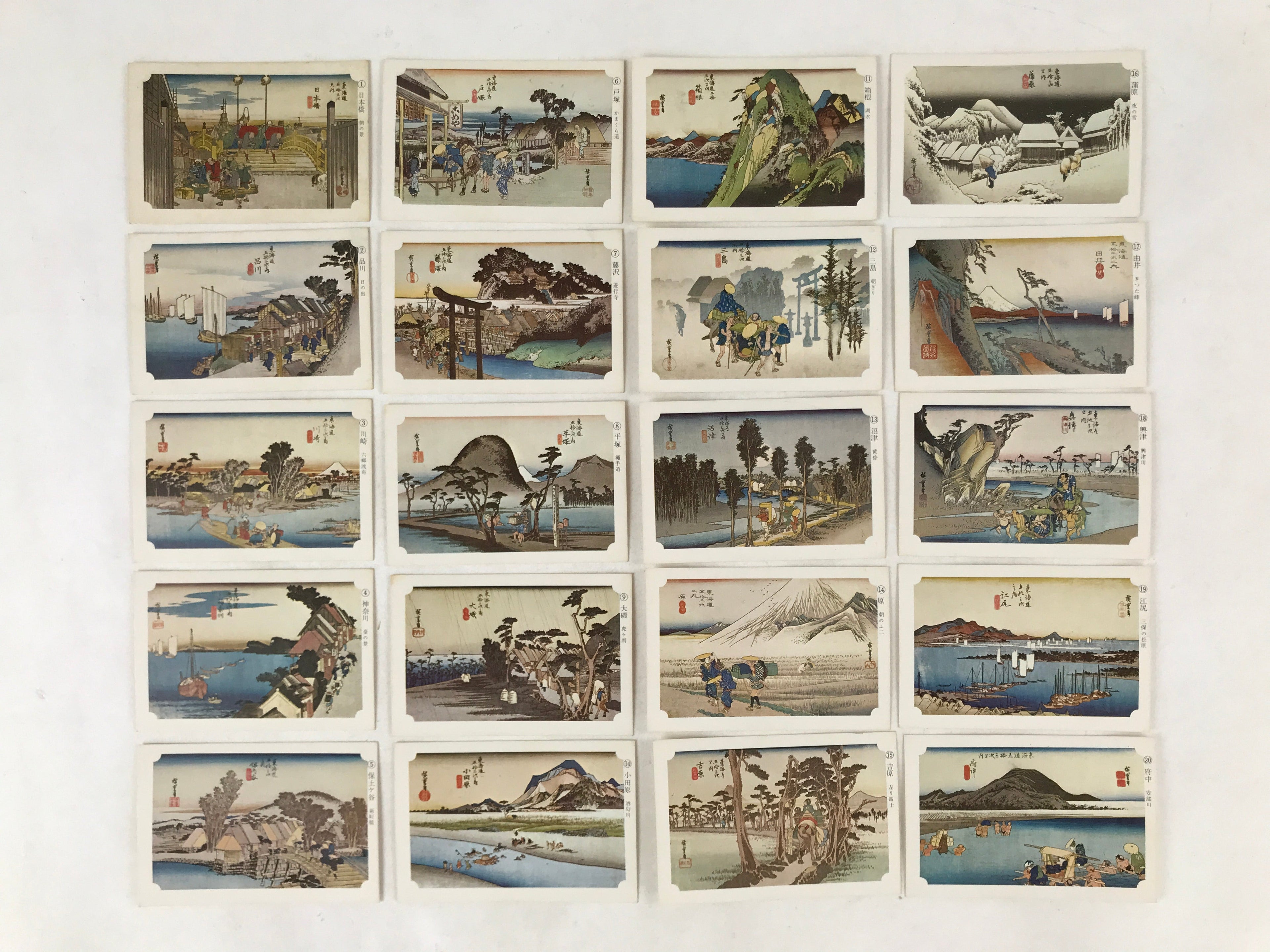 Japanese Ukiyoe Art Cards Hiroshige Fifty-Three Stages of Tokaido Vtg Box JK652