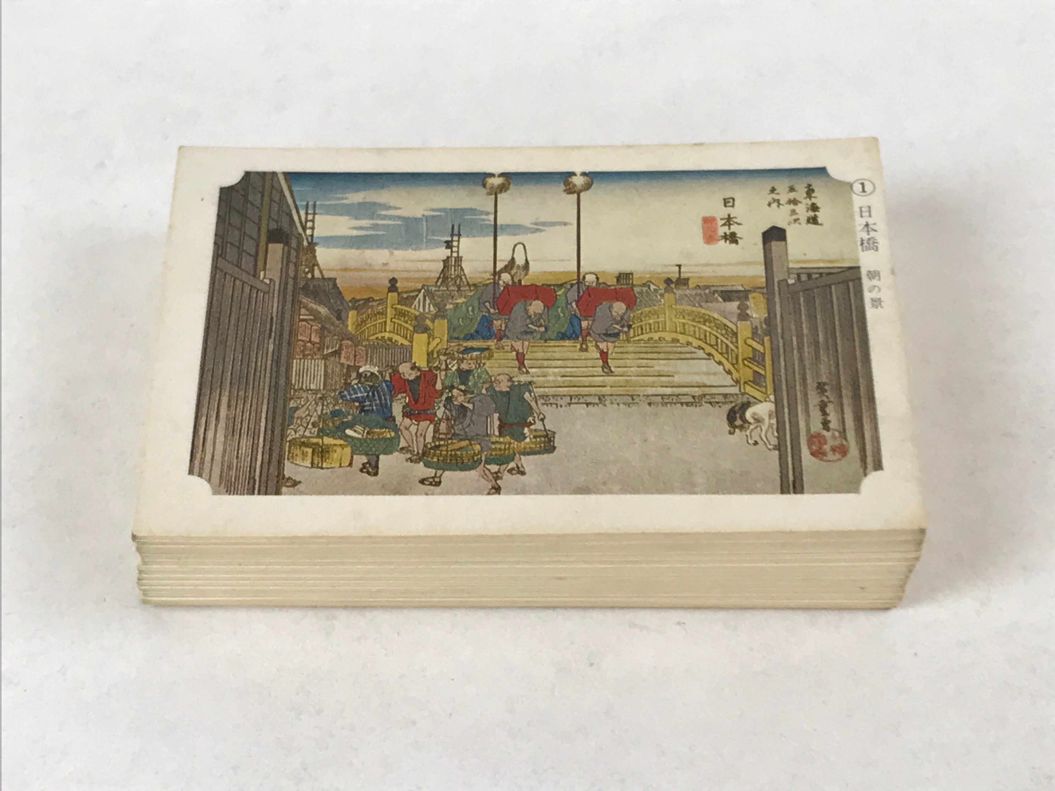 Japanese Ukiyoe Art Cards Hiroshige Fifty-Three Stages of Tokaido Vtg Box JK652