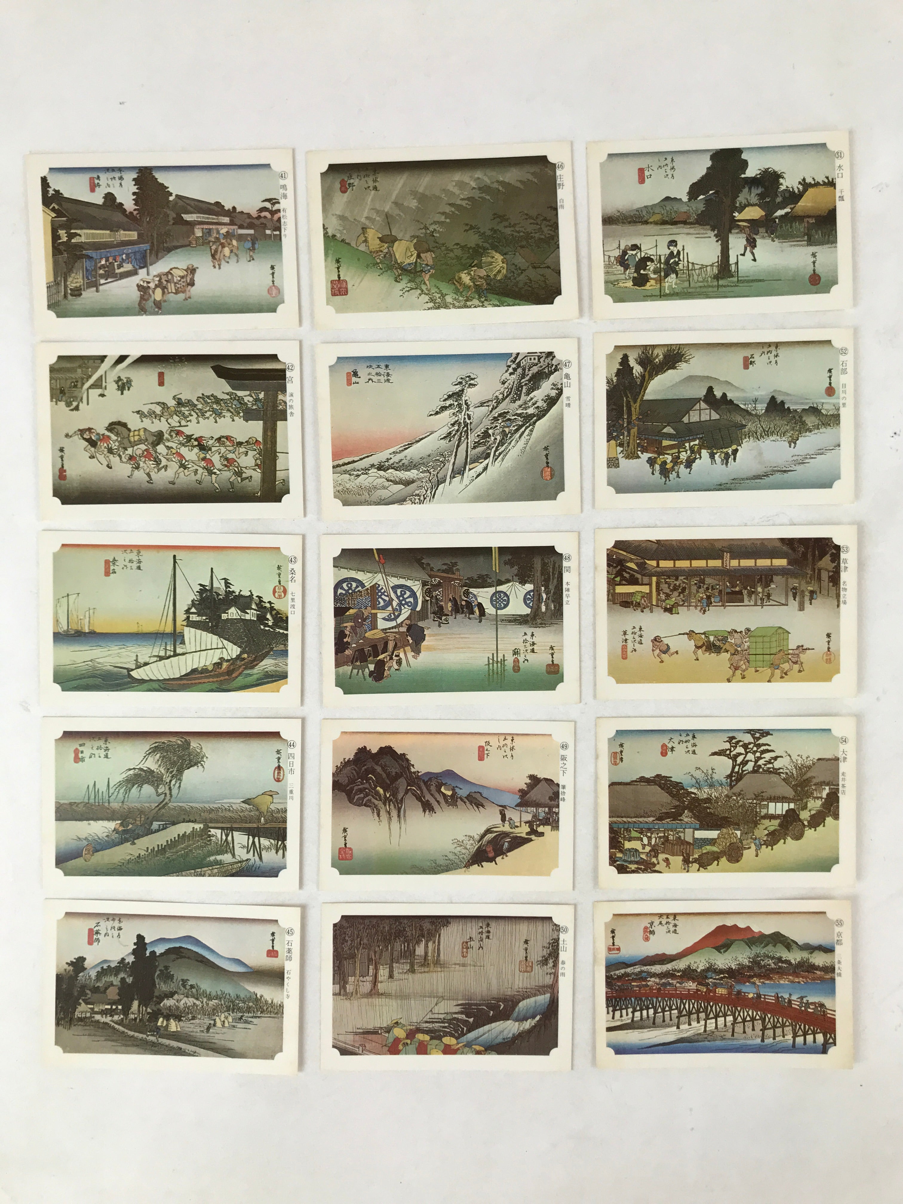 Japanese Ukiyoe Art Cards Hiroshige Fifty-Three Stages of Tokaido Vtg Box JK653