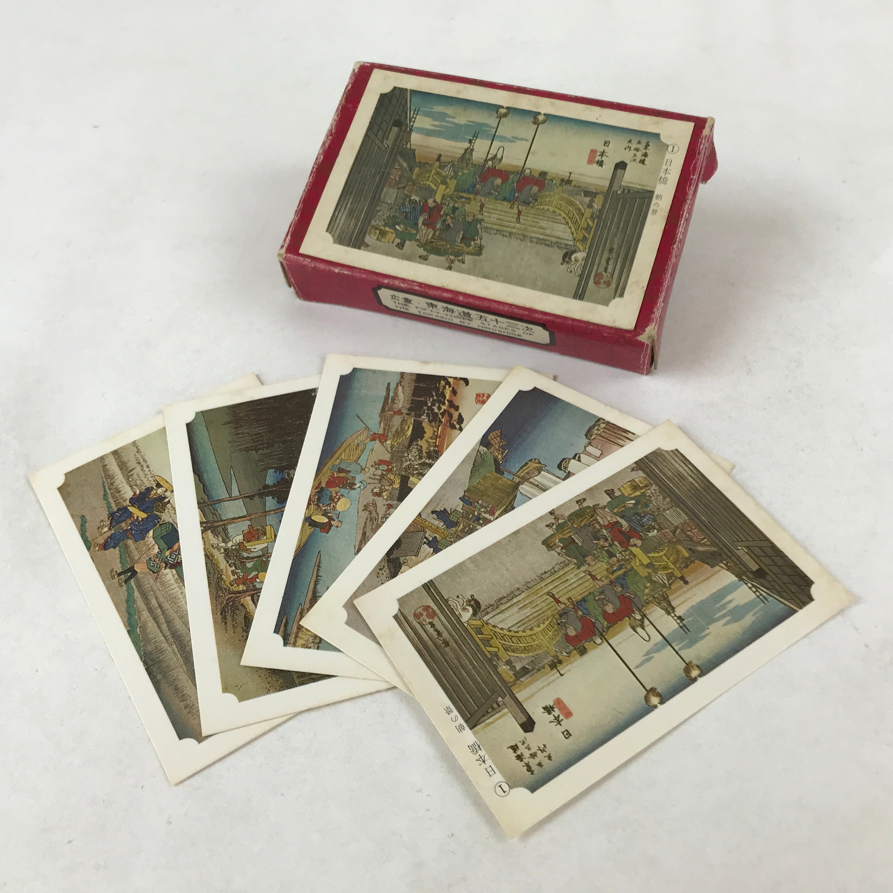 Japanese Ukiyoe Art Cards Hiroshige Fifty-Three Stages of Tokaido Vtg Box JK653