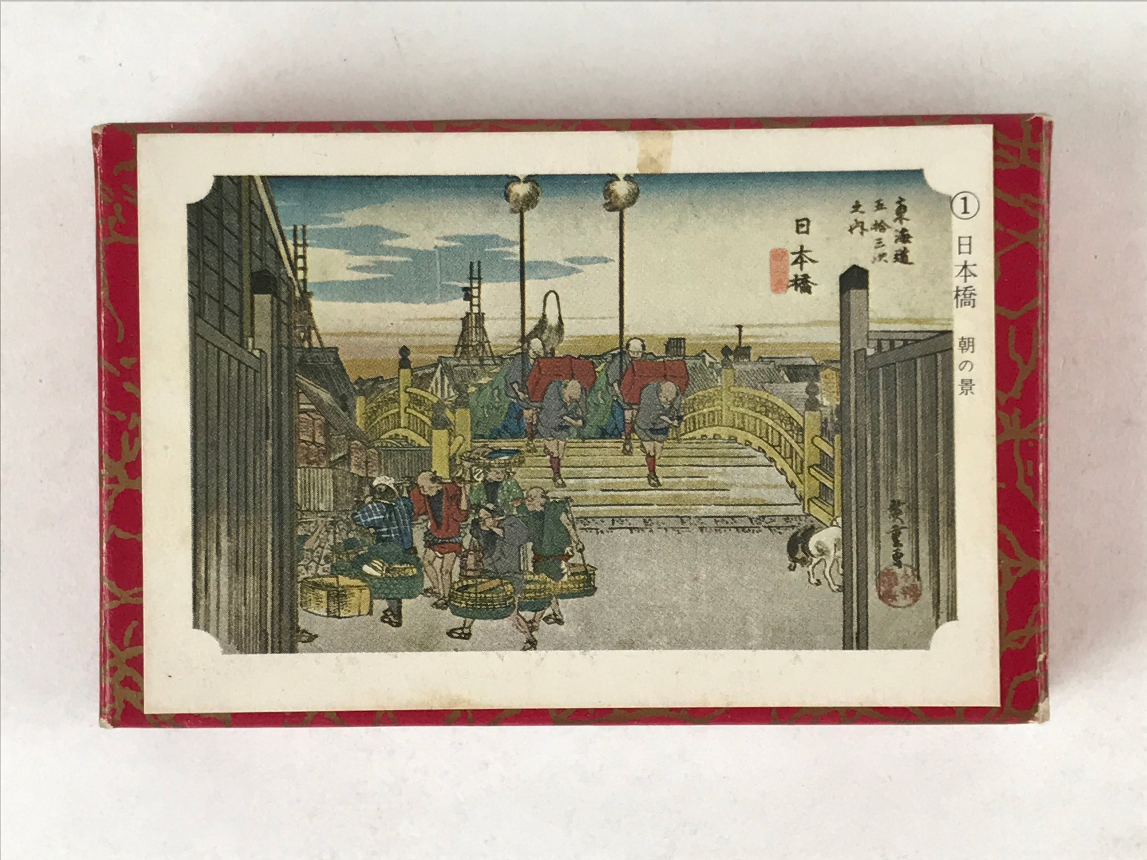 Japanese Ukiyoe Art Cards Hiroshige Fifty-Three Stages of Tokaido Vtg Box JK654