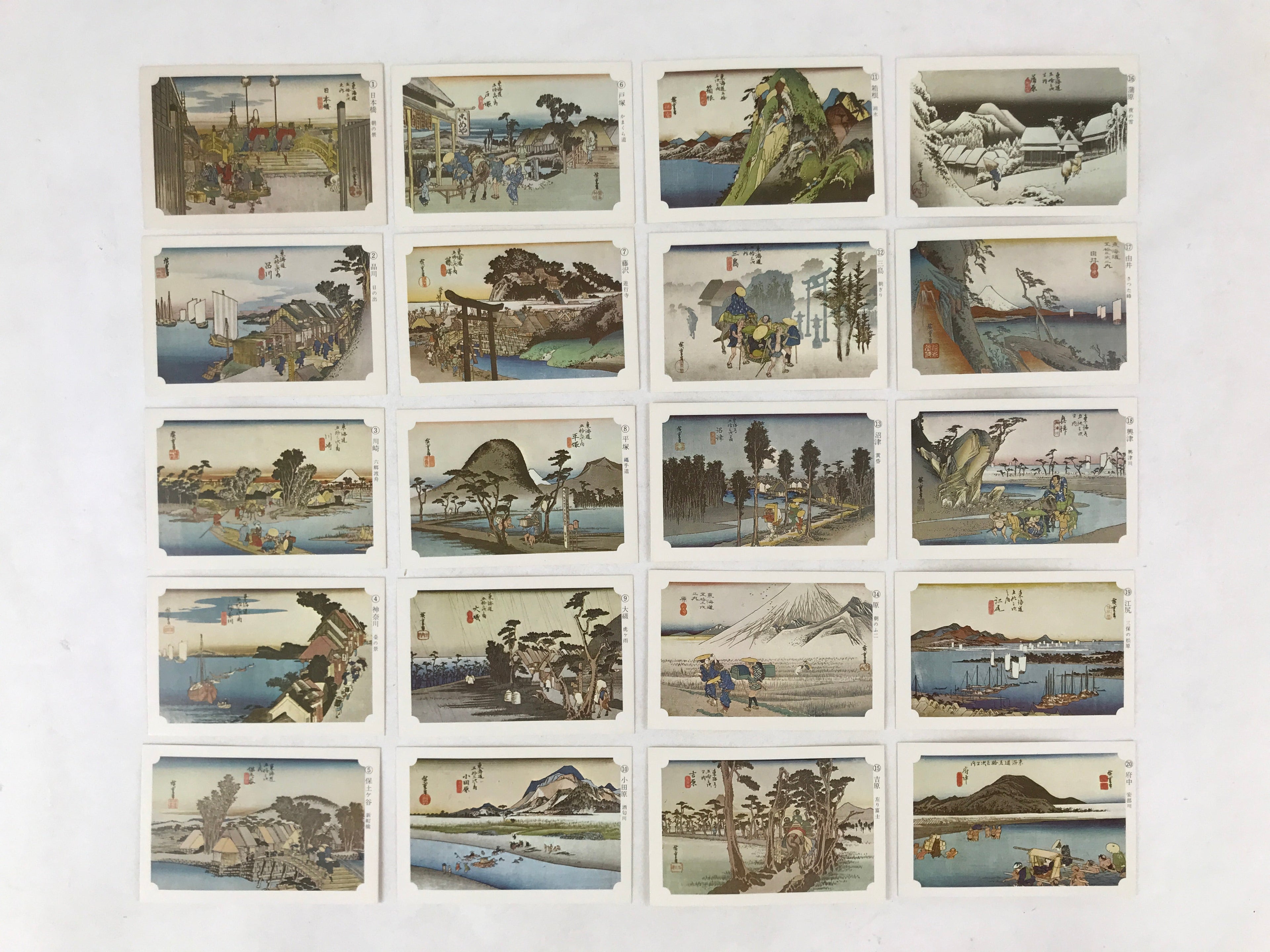 Japanese Ukiyoe Art Cards Hiroshige Fifty-Three Stages of Tokaido Vtg Box JK654