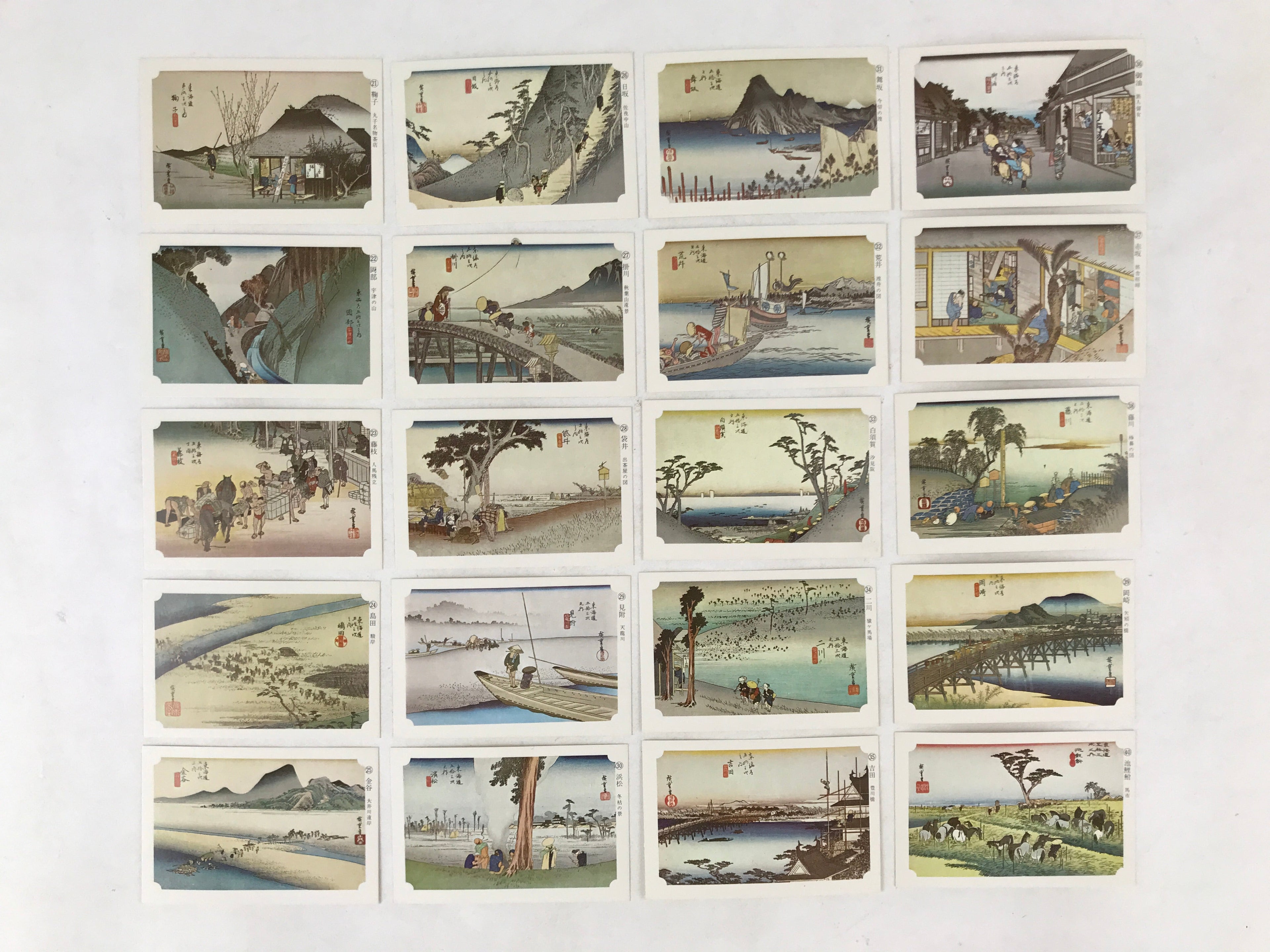 Japanese Ukiyoe Art Cards Hiroshige Fifty-Three Stages of Tokaido Vtg Box JK654