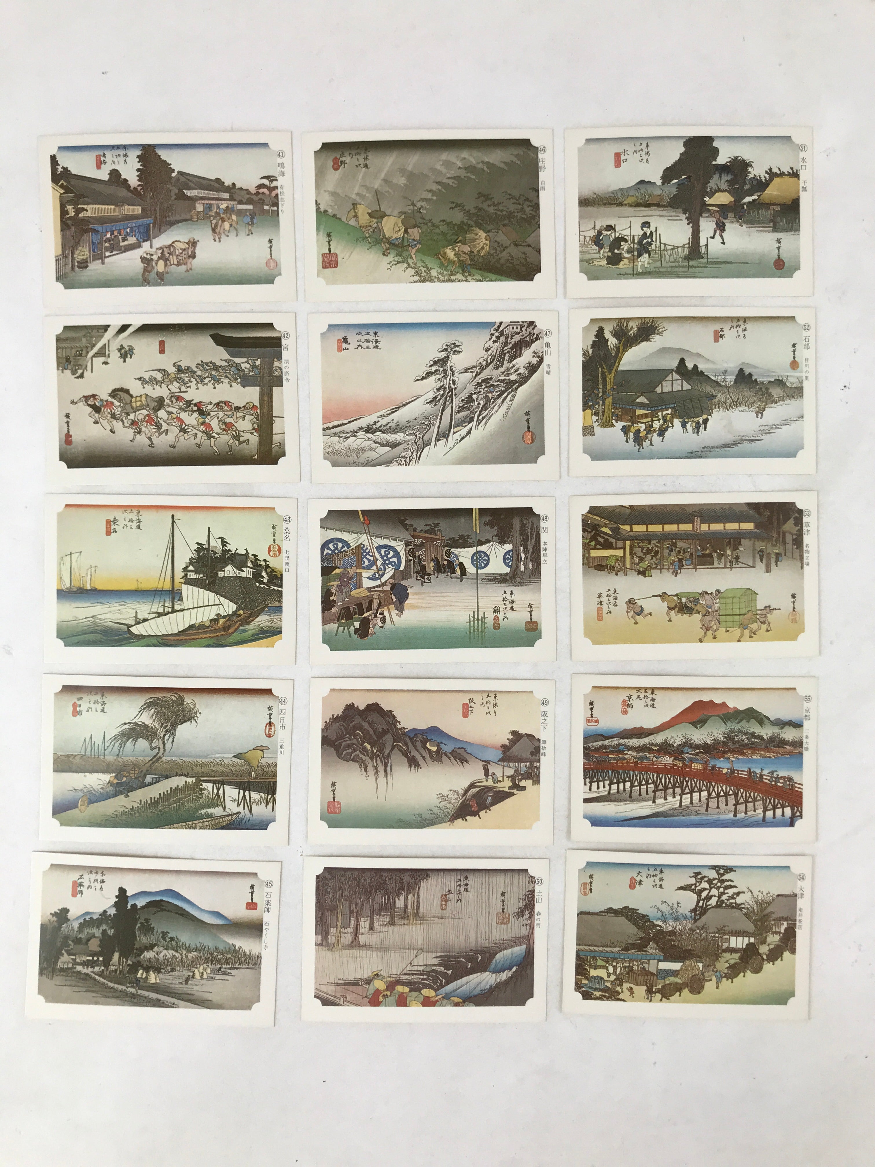 Japanese Ukiyoe Art Cards Hiroshige Fifty-Three Stages of Tokaido Vtg Box JK654