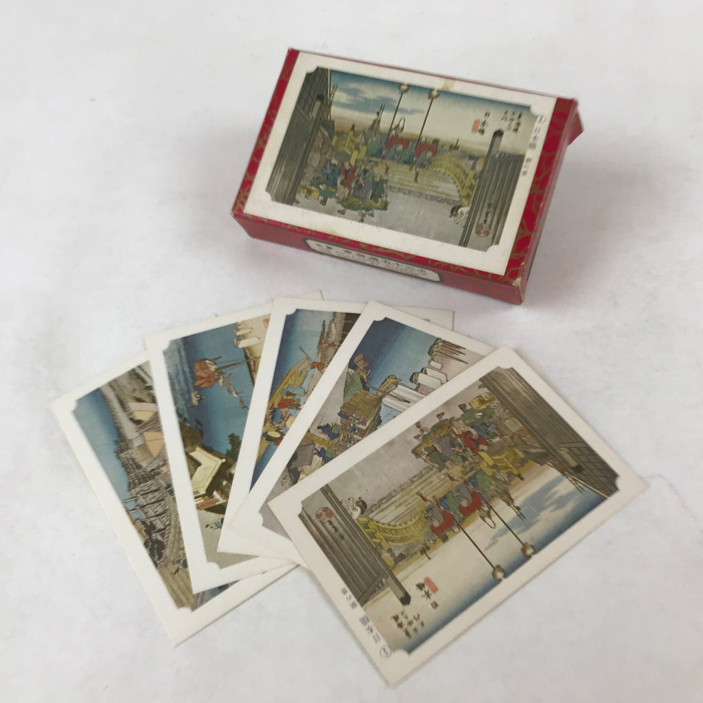 Japanese Ukiyoe Art Cards Hiroshige Fifty-Three Stages of Tokaido Vtg Box JK654
