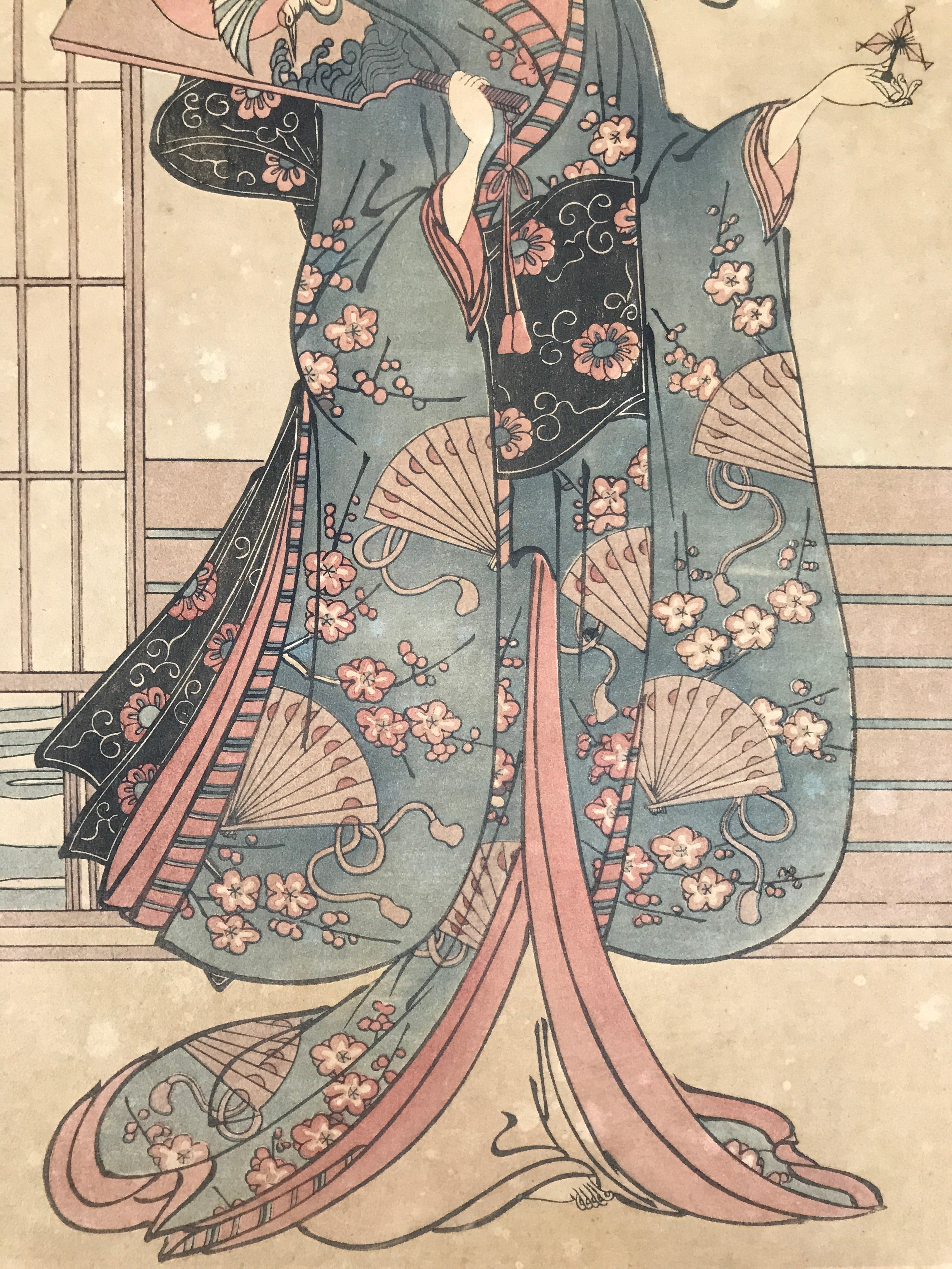 Japanese Ukiyoe Geisha Oiran Ume Kimono New Year Torii Kiyomitsu Woodblock FL466
