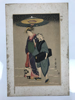 Japanese Ukiyoe Geisha Walking Snow Utamaro Bijinga Woodblock Print FL463