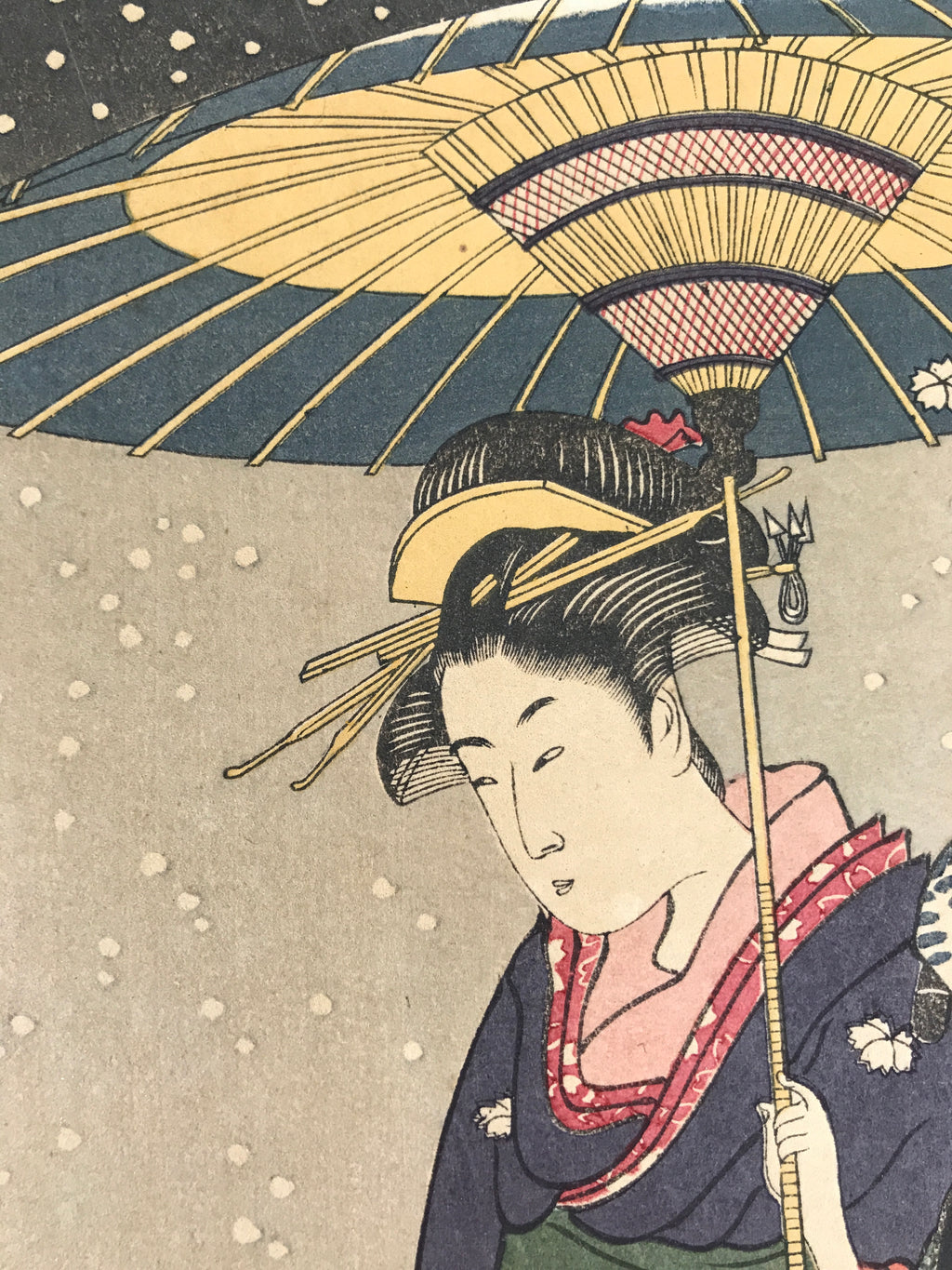 Japanese Ukiyoe Geisha Walking Snow Utamaro Bijinga Woodblock Print FL463