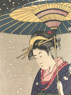 Japanese Ukiyoe Geisha Walking Snow Utamaro Bijinga Woodblock Print FL463