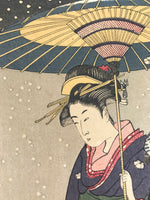 Japanese Ukiyoe Geisha Walking Snow Utamaro Bijinga Woodblock Print FL463