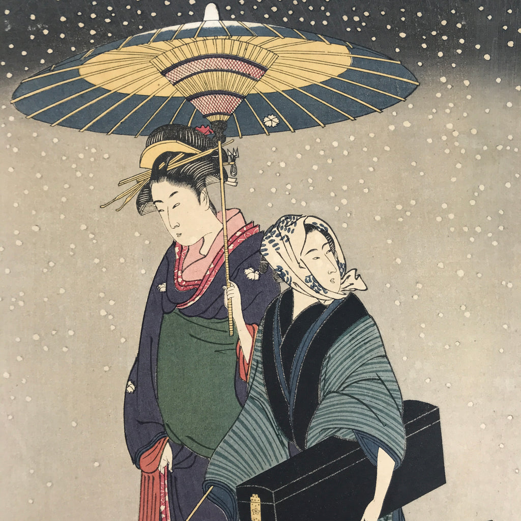 Japanese Ukiyoe Geisha Walking Snow Utamaro Bijinga Woodblock Print FL463