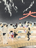 Japanese Ukiyoe Kamei Kyoto Daimonji Fire Sanjo Bridge Woodblock Print FL418