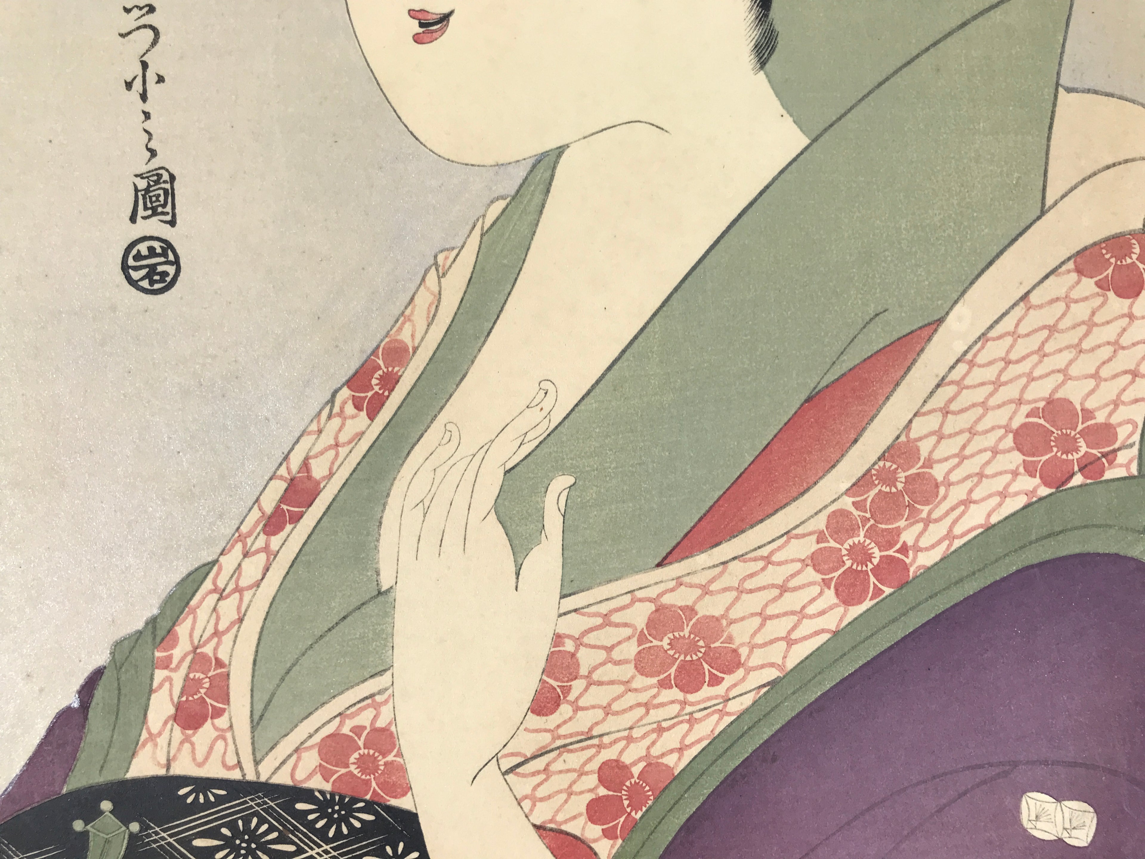 Japanese Ukiyoe Oiran Portrait Eishi Bijinga Geisha Woodblock Print Color FL454