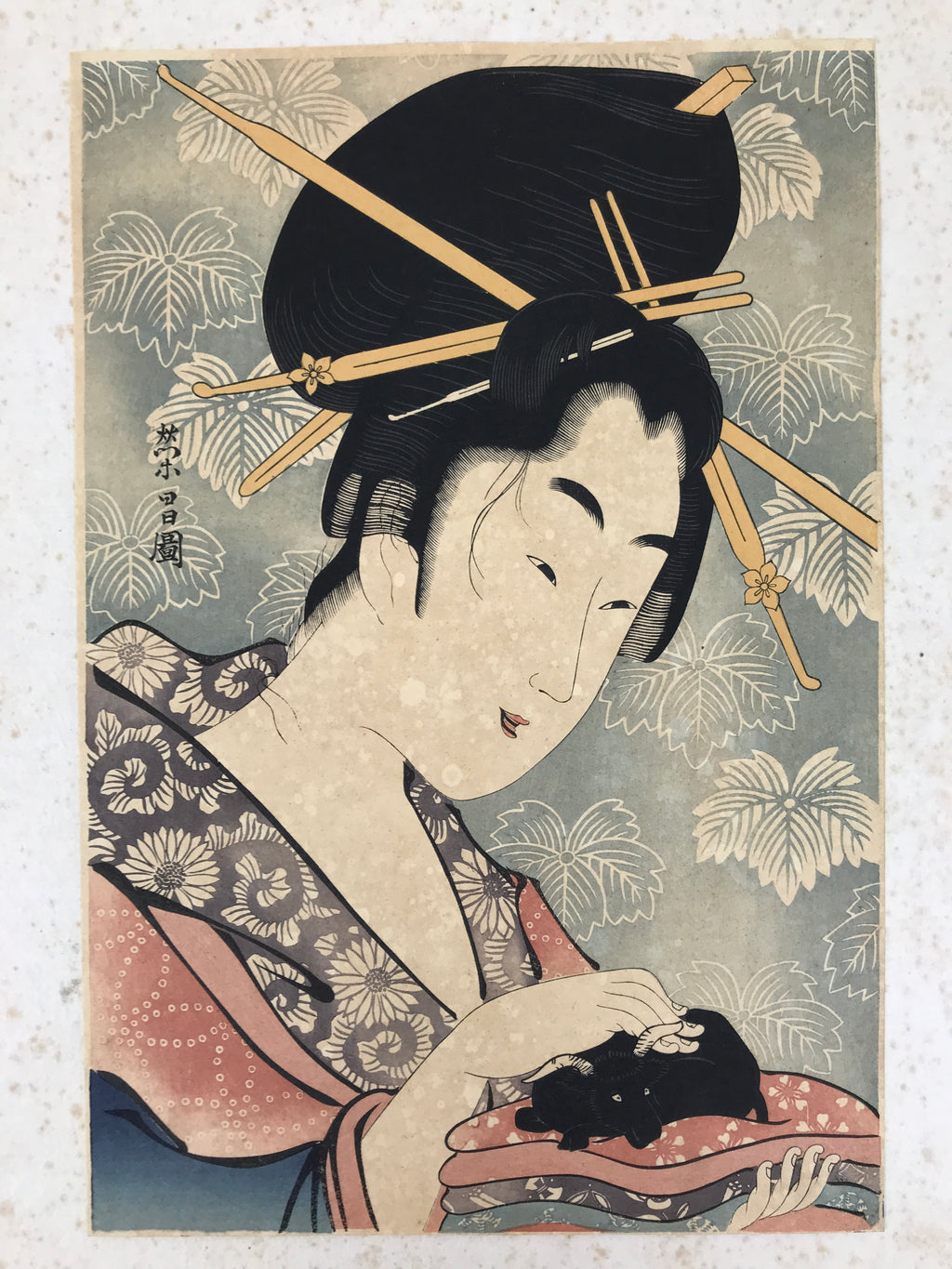 Japanese Ukiyoe Oiran Portrait Eishi Bijinga Geisha Woodblock Print Color FL457
