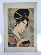 Japanese Ukiyoe Oiran Portrait Eishi Bijinga Geisha Woodblock Print Color FL457