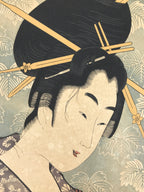 Japanese Ukiyoe Oiran Portrait Eishi Bijinga Geisha Woodblock Print Color FL457