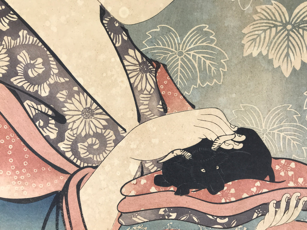 Japanese Ukiyoe Oiran Portrait Eishi Bijinga Geisha Woodblock Print Color FL457