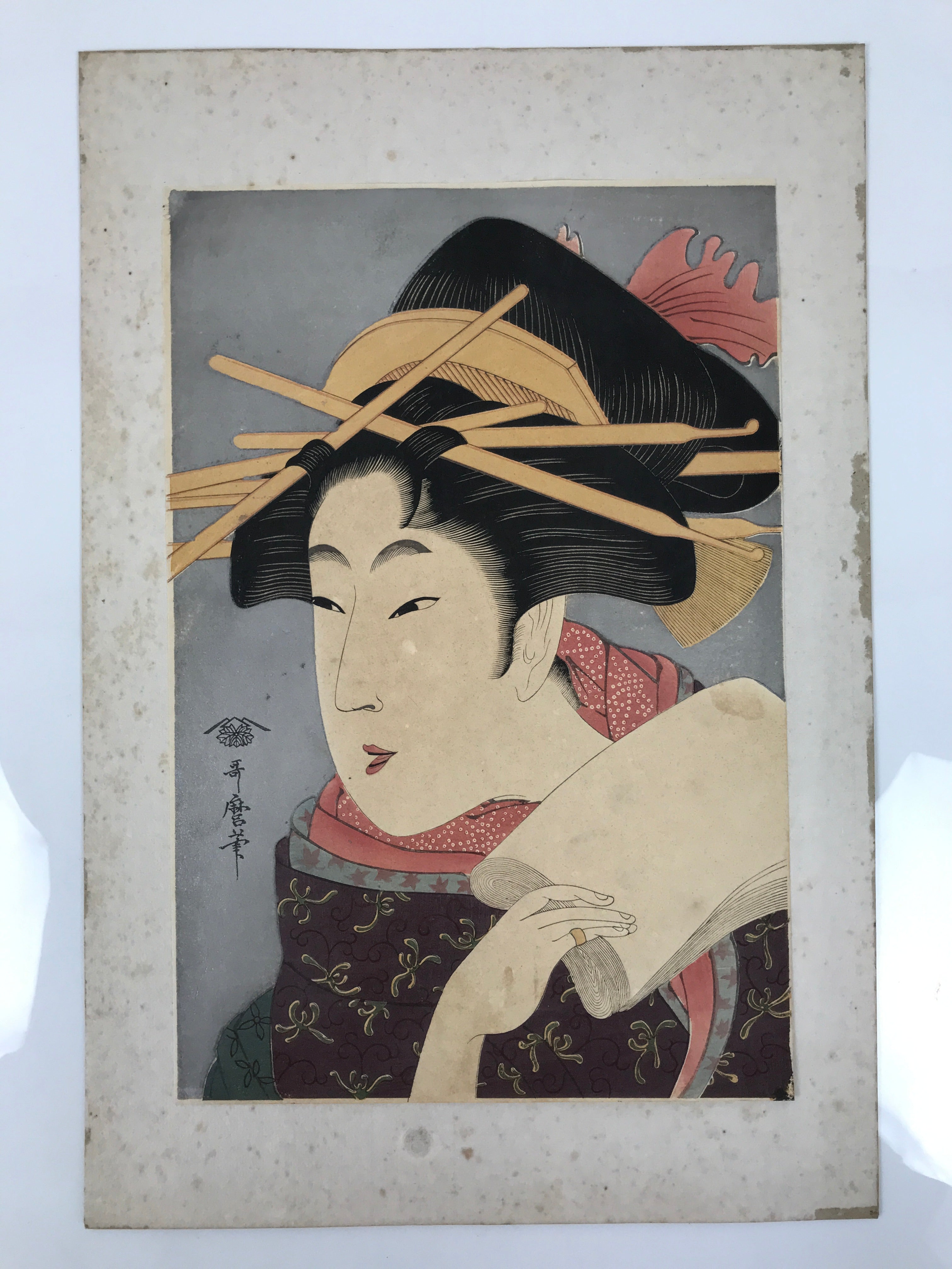 Japanese Ukiyoe Woman Kaishi Tea Ceremony Utamaro Bijinga