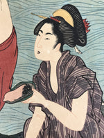 Japanese Ukiyoe Women Abalone Shelling Utamaro Bijinga Woodblock Print FL458