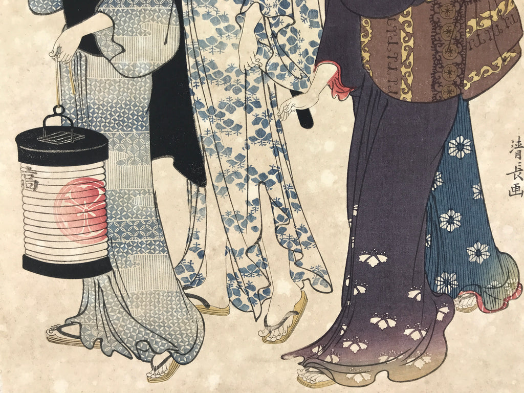 Japanese Ukiyoe Women Walking Geisha Torii Kiyonaga Woodblock Print FL468