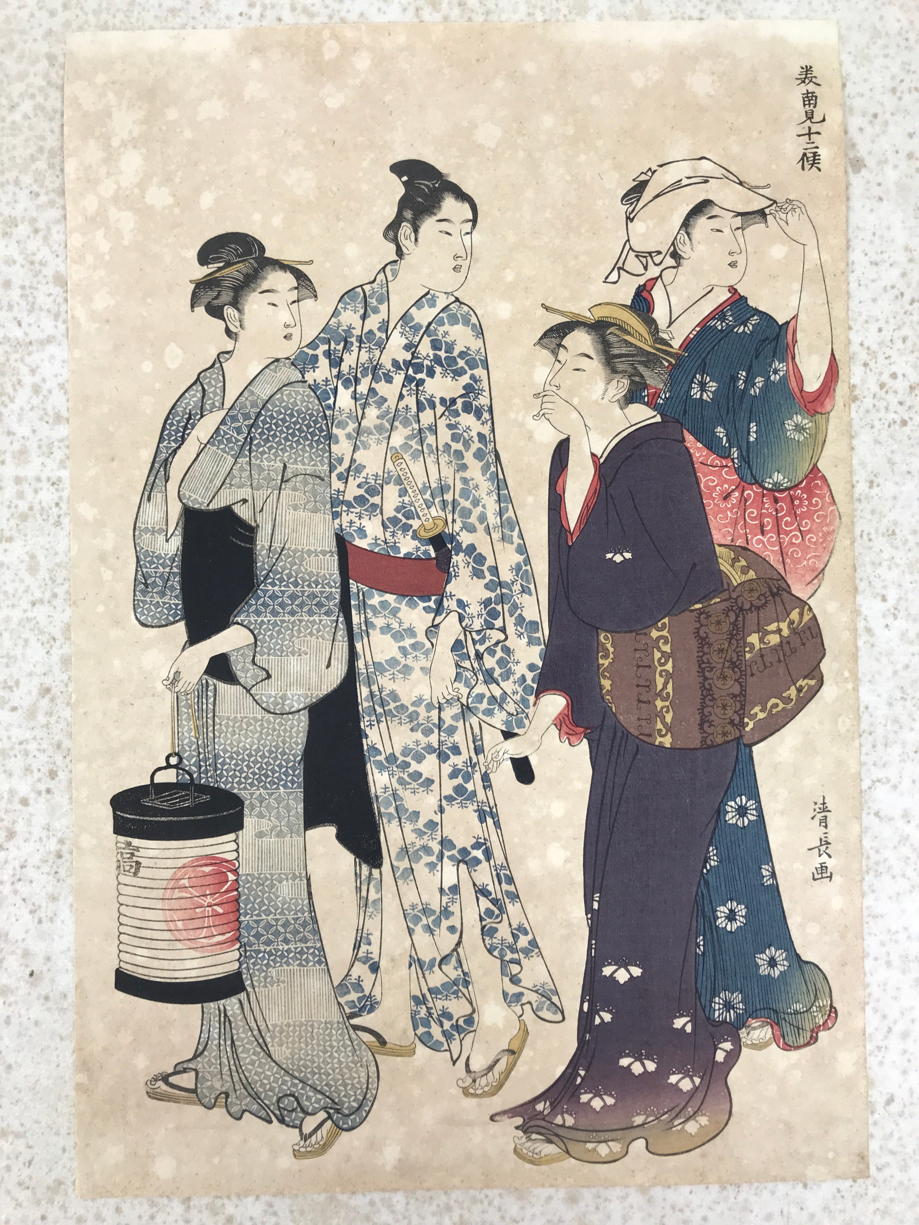 Japanese Ukiyoe Women Walking Geisha Torii Kiyonaga Woodblock Print FL468