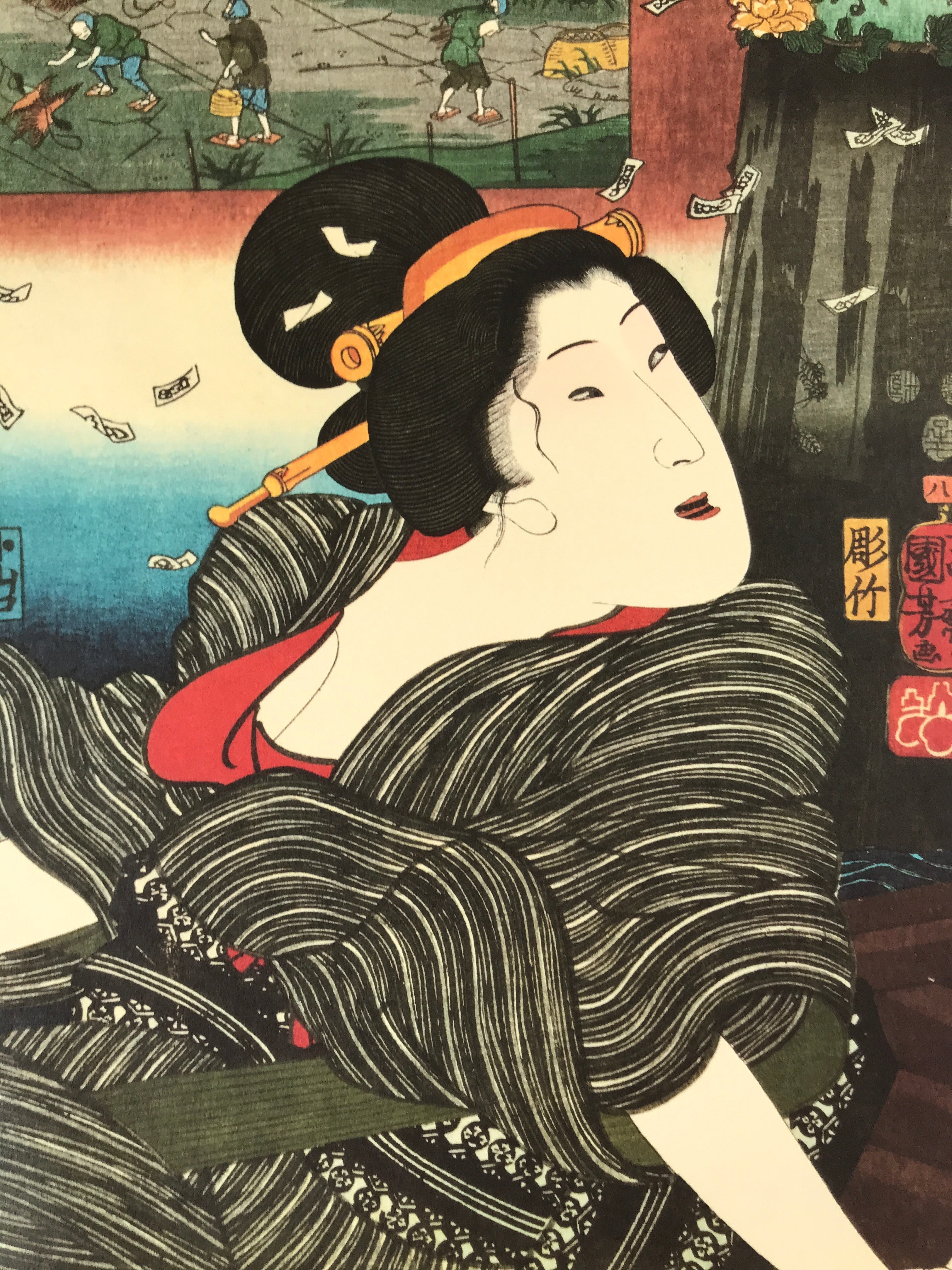 Japanese Ukiyoe Woodblock Print Reproduction Vtg Utagawa Kuniyoshi FL273