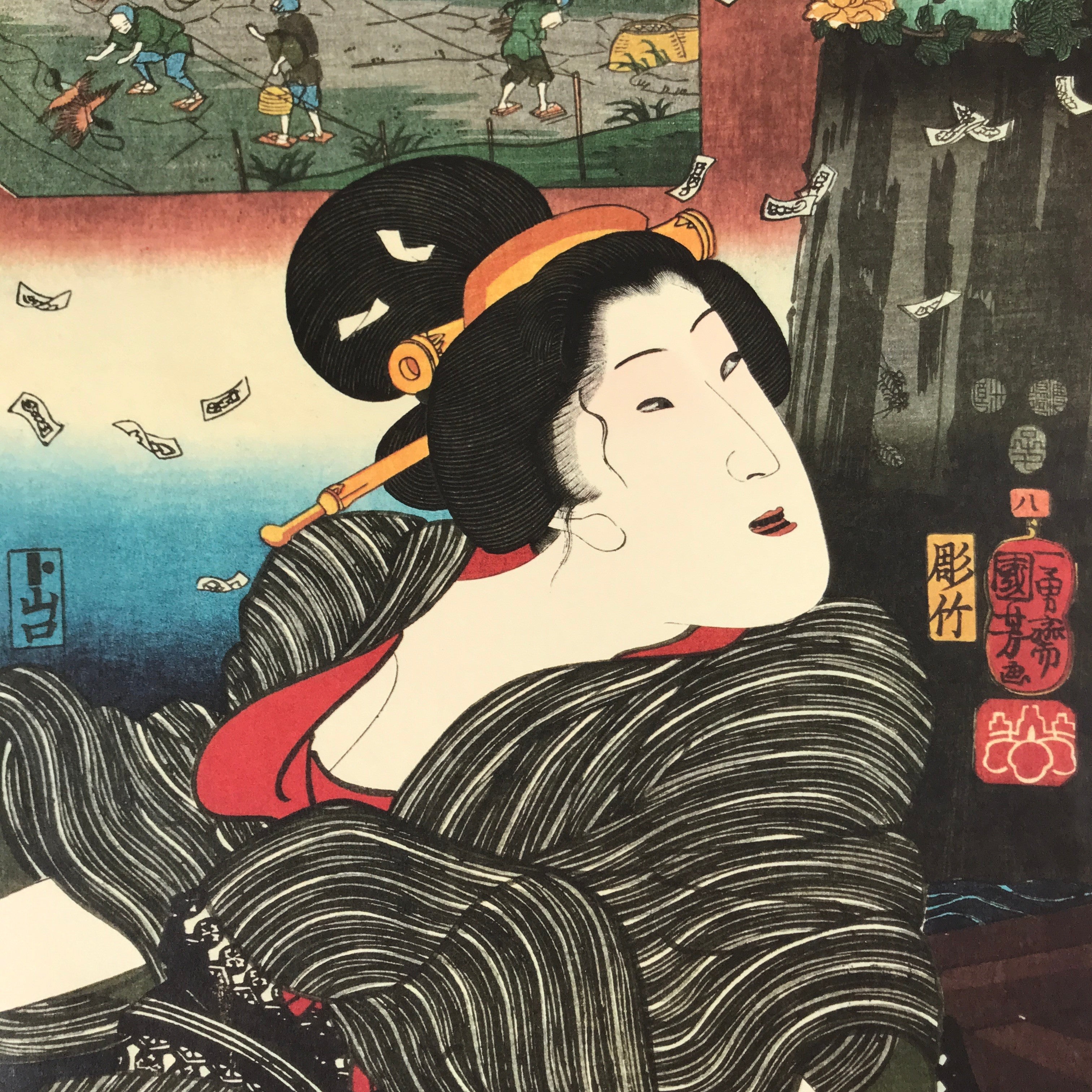 Japanese Ukiyoe Woodblock Print Reproduction Vtg Utagawa Kuniyoshi FL273