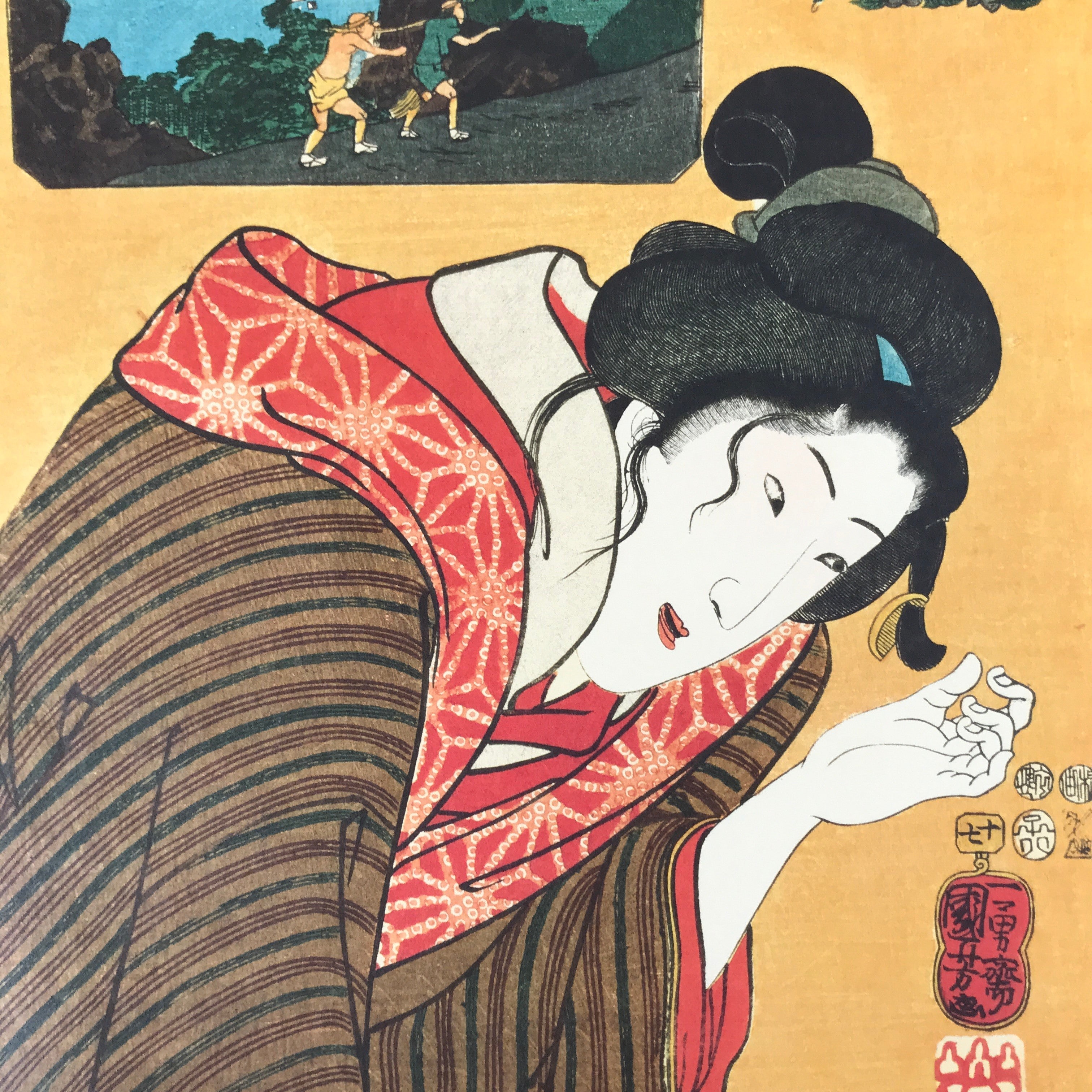 Japanese Ukiyoe Woodblock Print Reproduction Vtg Utagawa Kuniyoshi FL274