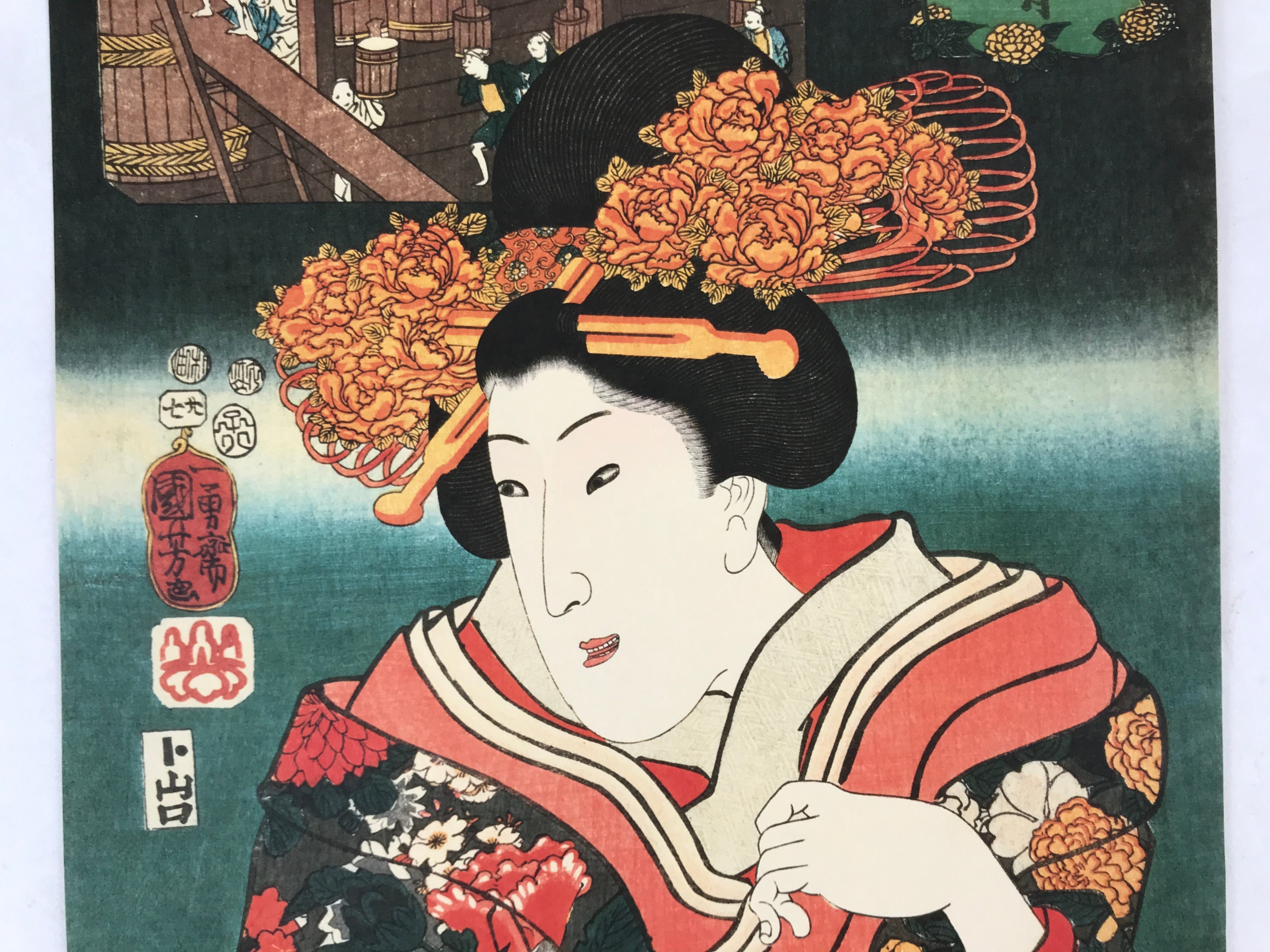 Japanese Ukiyoe Woodblock Print Reproduction Vtg Utagawa Kuniyoshi FL277