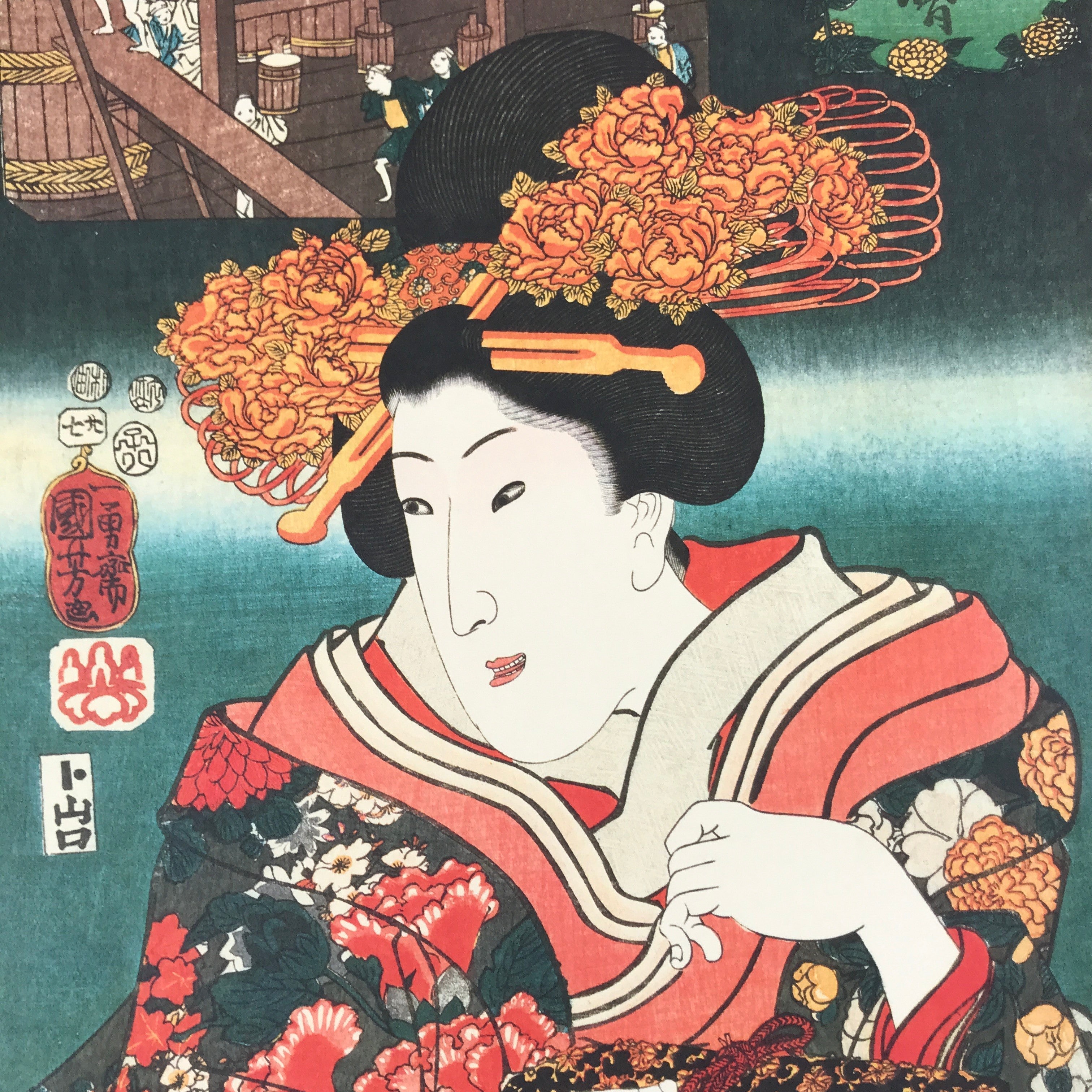 Japanese Ukiyoe Woodblock Print Reproduction Vtg Utagawa Kuniyoshi FL277