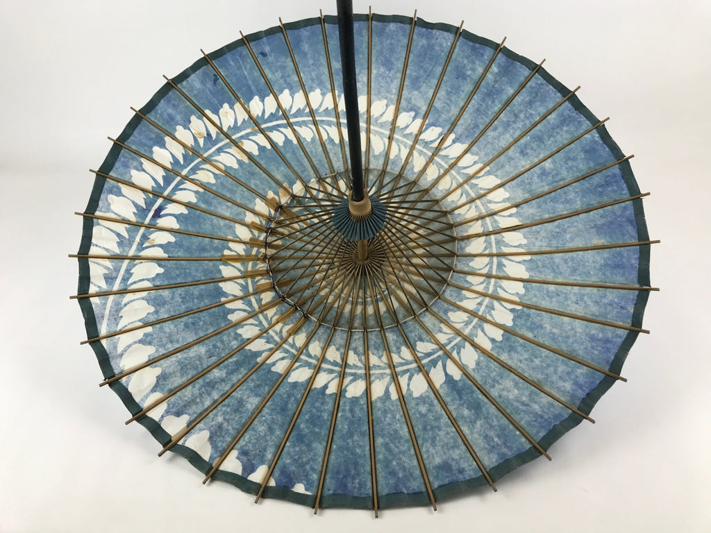 Japanese Umbrella Parasol Vtg Wagasa Bangasa Geisha Paper Blue Vines JK522