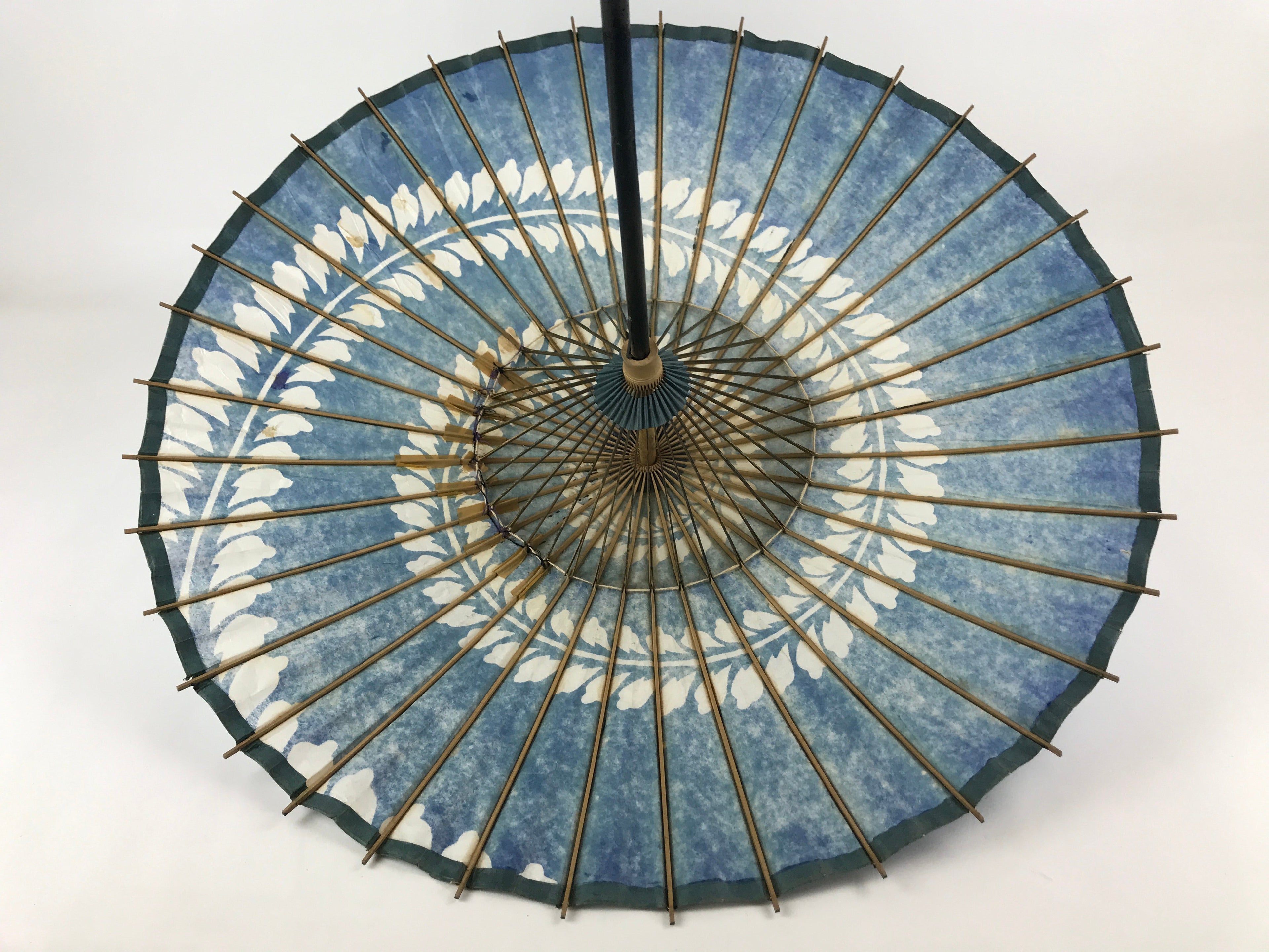 Japanese Umbrella Parasol Vtg Wagasa Bangasa Geisha Paper Blue Vines JK522
