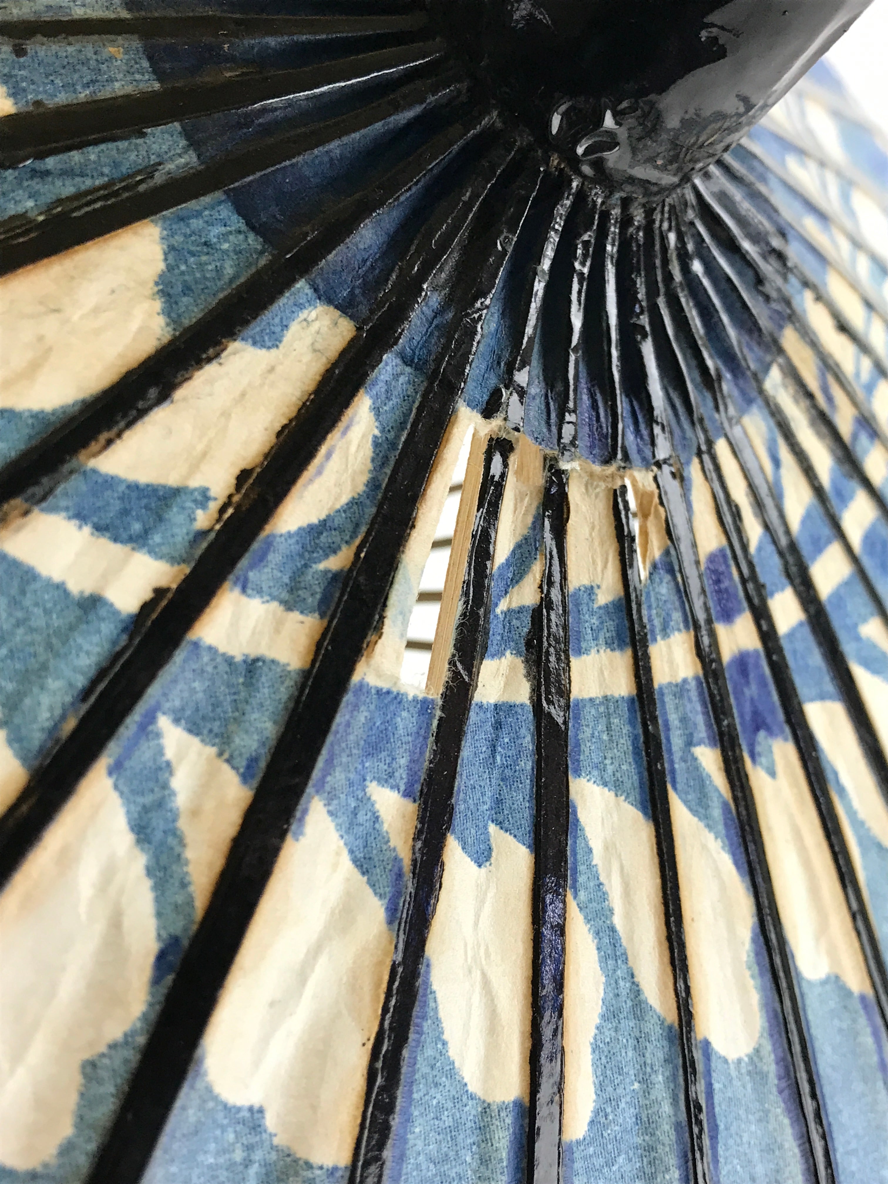 Japanese Umbrella Parasol Vtg Wagasa Bangasa Geisha Paper Blue Vines JK522