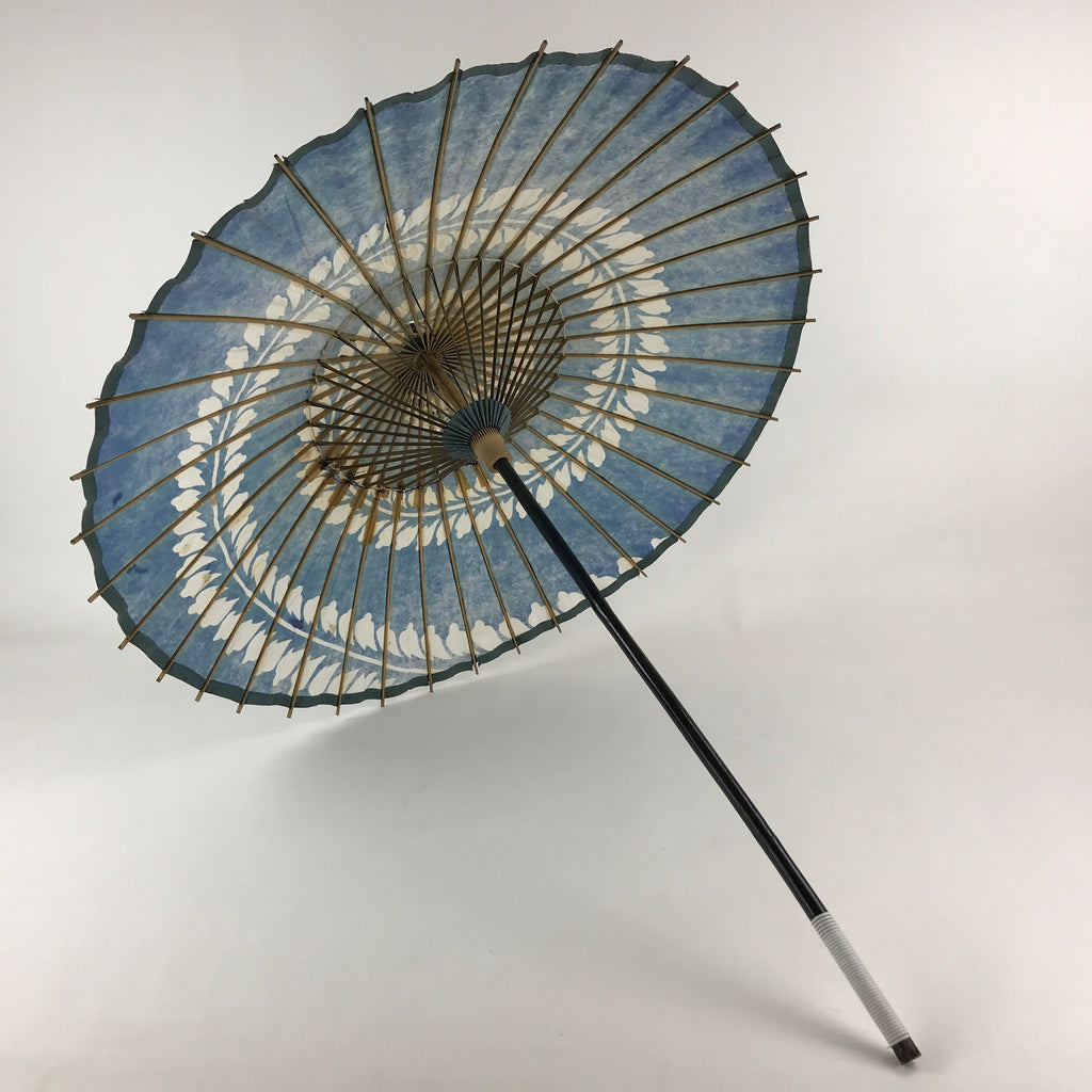 Japanese Umbrella Parasol Vtg Wagasa Bangasa Geisha Paper Blue Vines JK522
