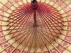 Japanese Umbrella Parasol Vtg Wagasa Bangasa Geisha Paper Red Flowers JK520