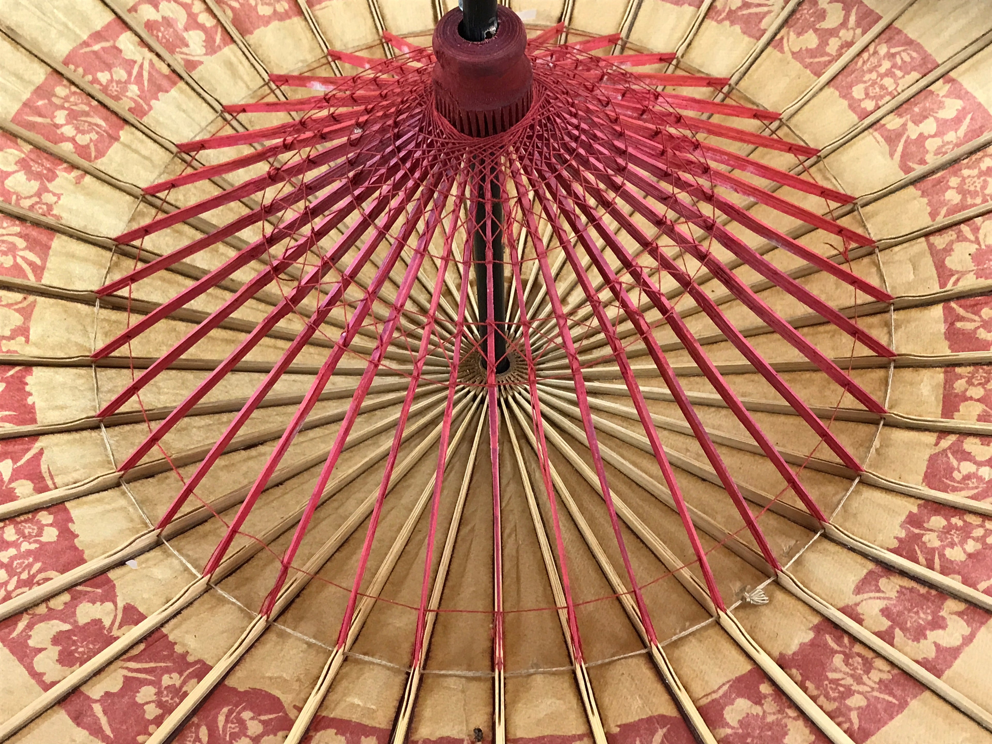 Japanese Umbrella Parasol Vtg Wagasa Bangasa Geisha Paper Red Flowers JK520