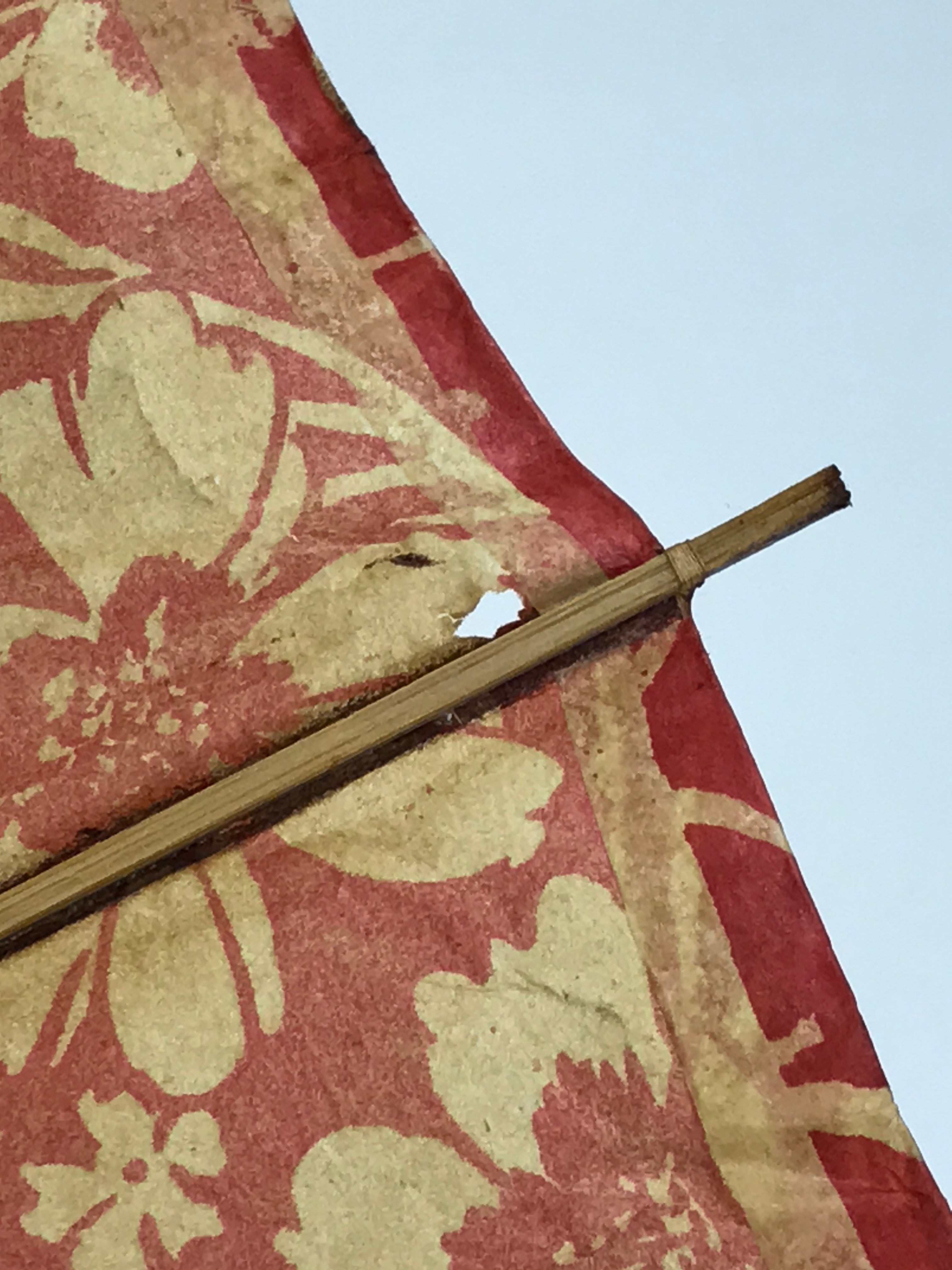 Japanese Umbrella Parasol Vtg Wagasa Bangasa Geisha Paper Red Flowers JK520