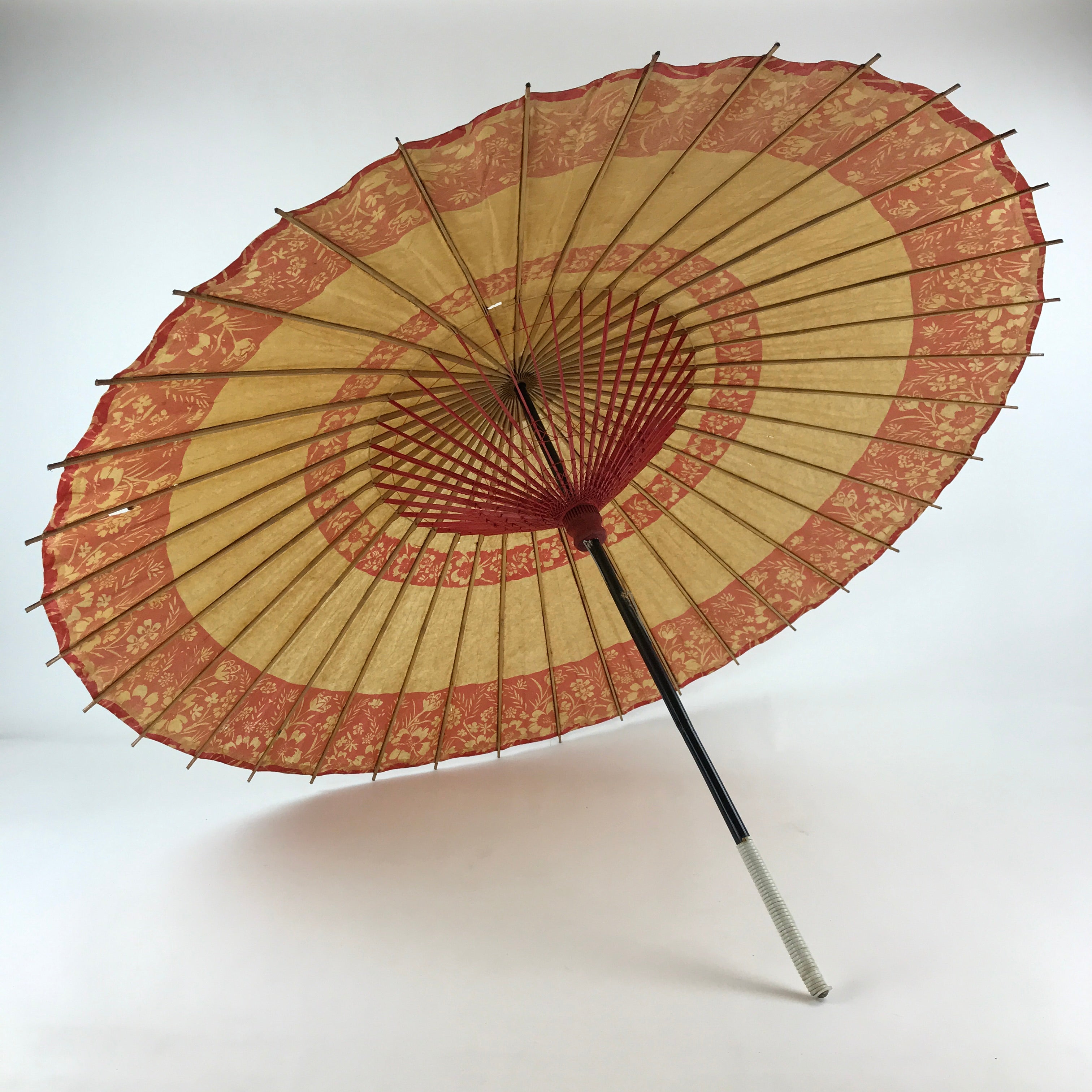 Japanese Umbrella Parasol Vtg Wagasa Bangasa Geisha Paper Red Flowers JK520