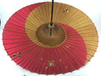 Japanese Umbrella Parasol Vtg Wagasa Bangasa Geisha Paper Red Flowers JK521