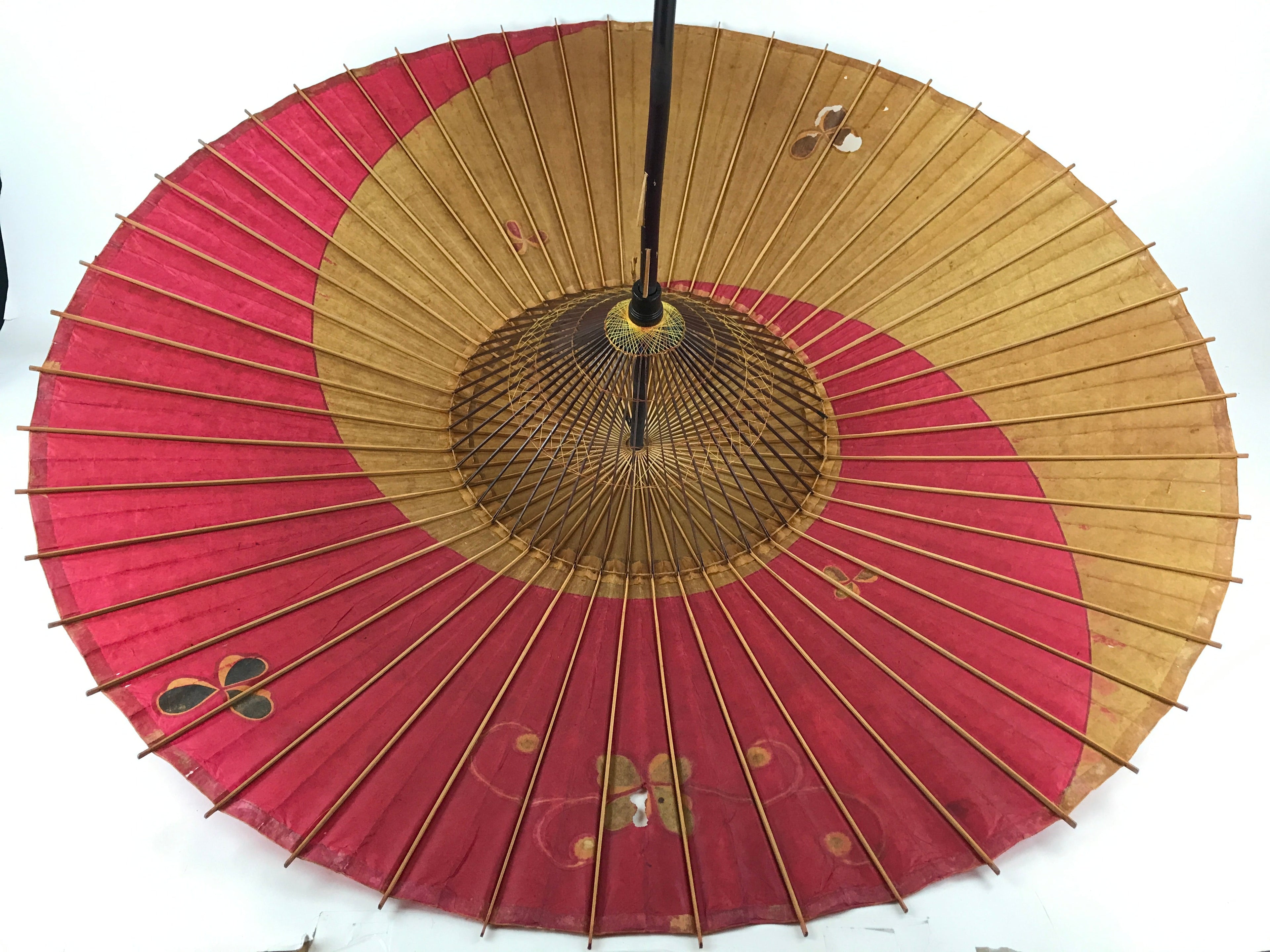 Japanese Umbrella Parasol Vtg Wagasa Bangasa Geisha Paper Red Flowers JK521