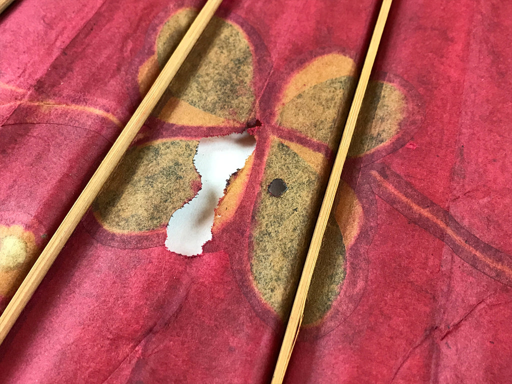 Japanese Umbrella Parasol Vtg Wagasa Bangasa Geisha Paper Red Flowers JK521