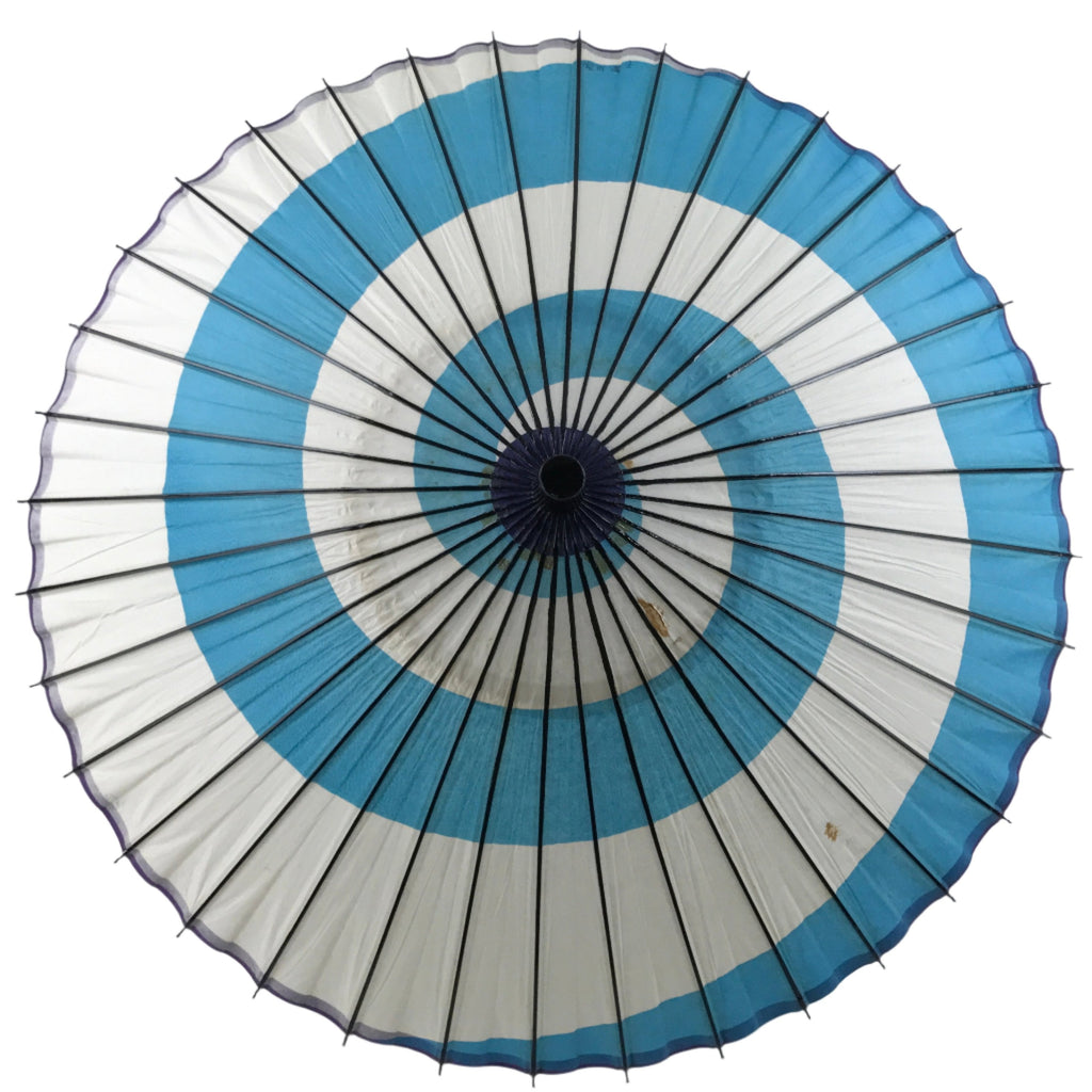 Japanese Umbrella Parasol Vtg Wagasa Maigasa Geisha Paper Blue Spiral JK777